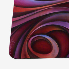 Close up view of Wrapped by Michael Lang. Purple and red swirl pattern. Shows signature. 
