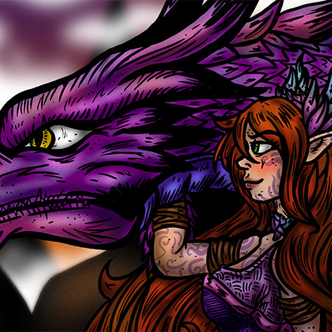 Art: An Elf and Her Amaranthine Dragon