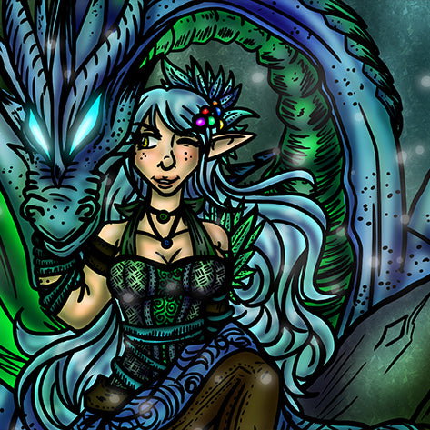 Art: An Elf and Her Azure Dragon