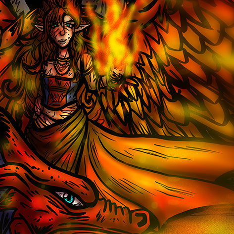 Art: An Elf and Her Cinder Dragon