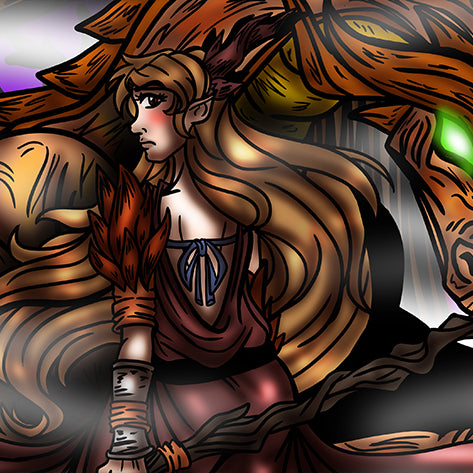 Art: An Elf and Her Ember Dragon