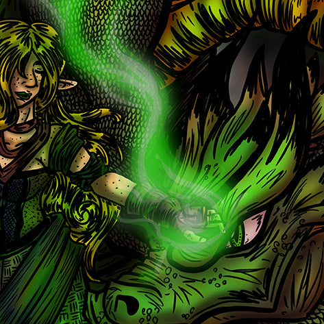 Art: An Elf and Her Viridian Dragon