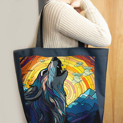 Stained Glass Wolf Day Tote