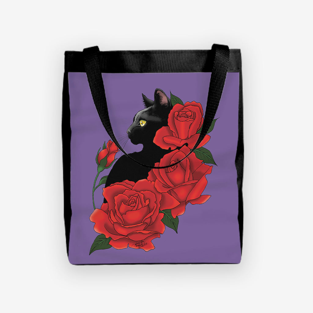 Black Cat And Roses Day Tote