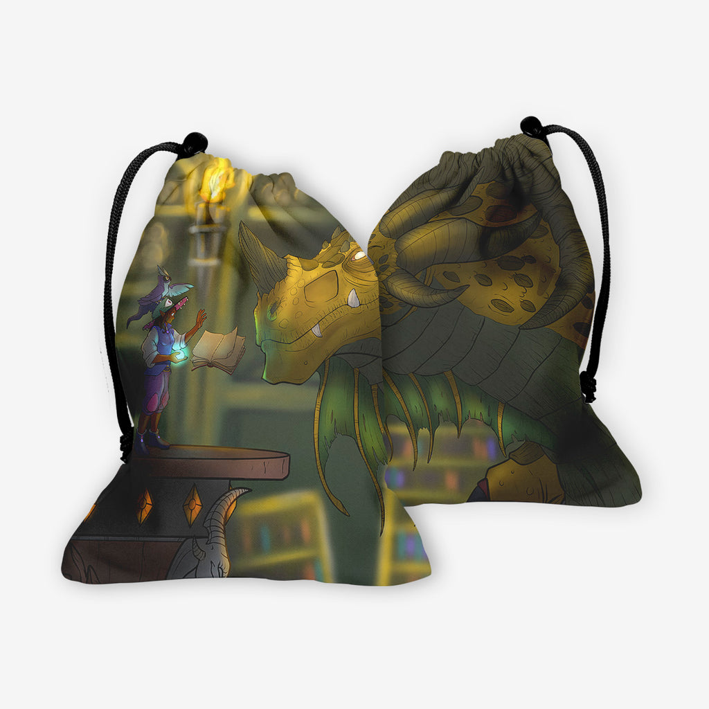 Book Dragon and Elf Dice Bag