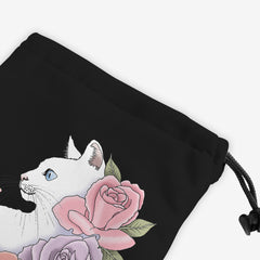 White Cat And Roses Dice Bag