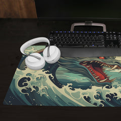 Blue Japanese Water Dragon Extended Mousepad