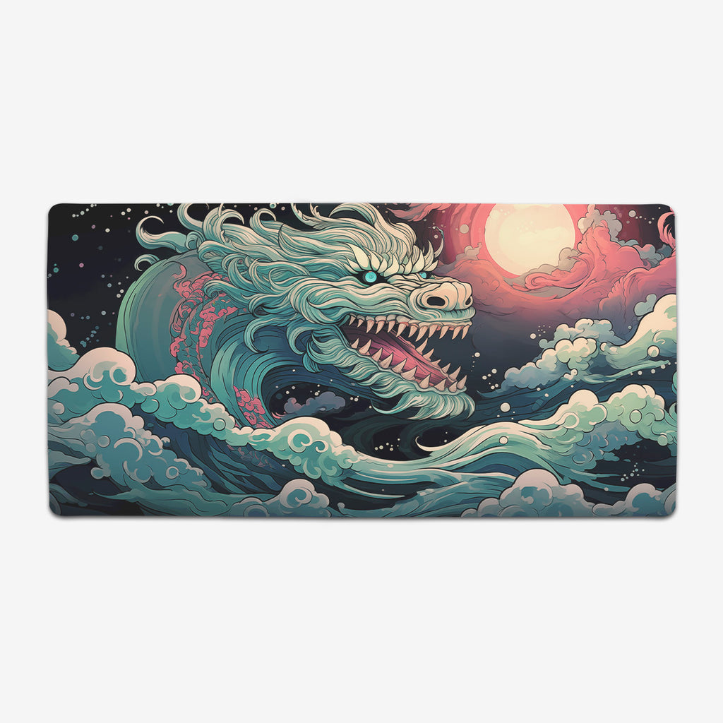 Sky Blue Japanese Water Dragon Extended Mousepad