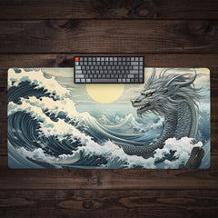 White Japanese Water Dragon Extended Mousepad