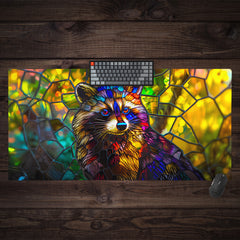 Rainbow Raccoon Stained Glass Extended Mousepad