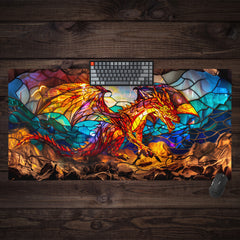 Red Dragon Stained Glass Extended Mousepad