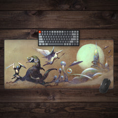 Outerspace Dinosaur Battle Extended Mousepad