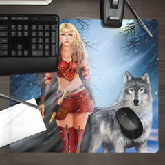 Winter Princess and Wolf Mousepad
