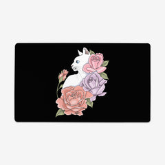 White Cat And Roses Thin Desk Mat
