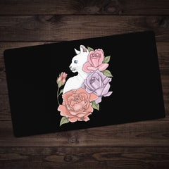 White Cat And Roses Playmat