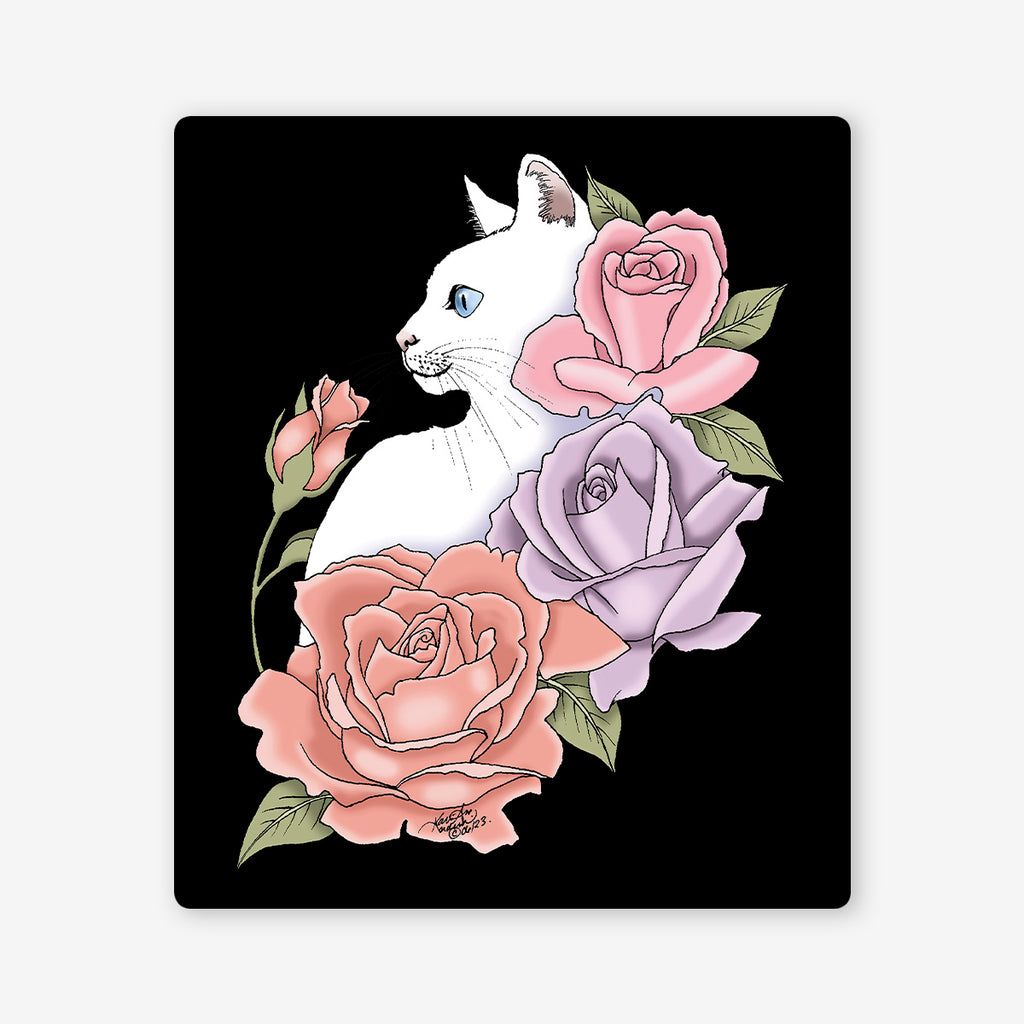 White Cat And Roses Two Player Mat