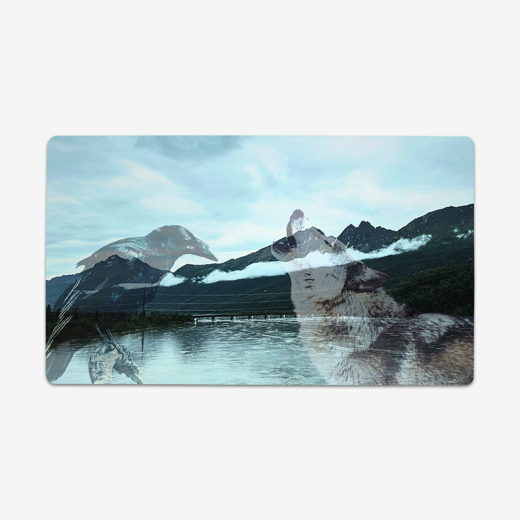 Mountain Wolf And Raven Playmat