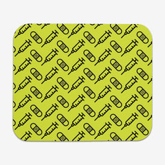 A green classic mousepad with a black pattern of bandages and vaccines