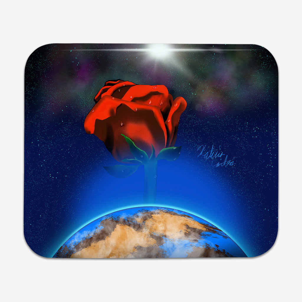 Earth Rose classic mousepad by Katiria Cortes. A red rose sprouts out of the earth.