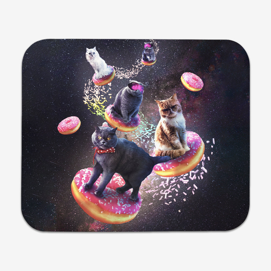 Space Cats Riding Donuts Mousepad - Random Galaxy - Mockup