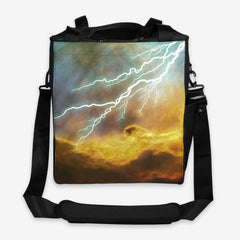 Heavenly Thunder gaming crate by Carbon Beaver. Blue and yellow clouds with lightning.