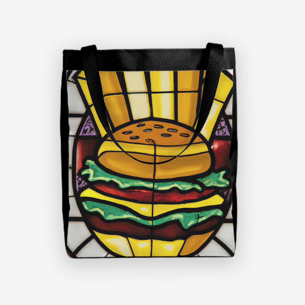 Stained Glass Burger and Fries Day Tote - DALL-E By Open AI - Mockup