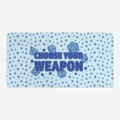 Oversized playmat of the blue version of Choose Your Weapon by Inked Gaming.