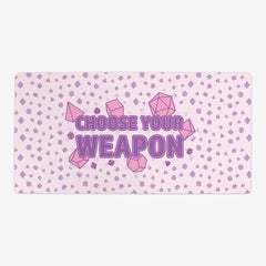 Oversized playmat of the pink and purple version of Choose Your Weapon by Inked Gaming.