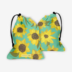 Sunflowers Acrylic Dice Bag - CatCoq - Mockup - Turquoise - FB 