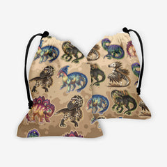 The front and back of the dice bag of Dinos And Dinos And Dinos by Ian Haramaki