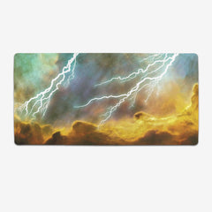 Heavenly Thunder XL extended mousepad by Carbon Beaver. Blue and yellow clouds with lightning.