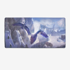 Eagle Riders XL extended Mousepad by Drawing Duskwolf. Two large blue eagles fly over a castle.
