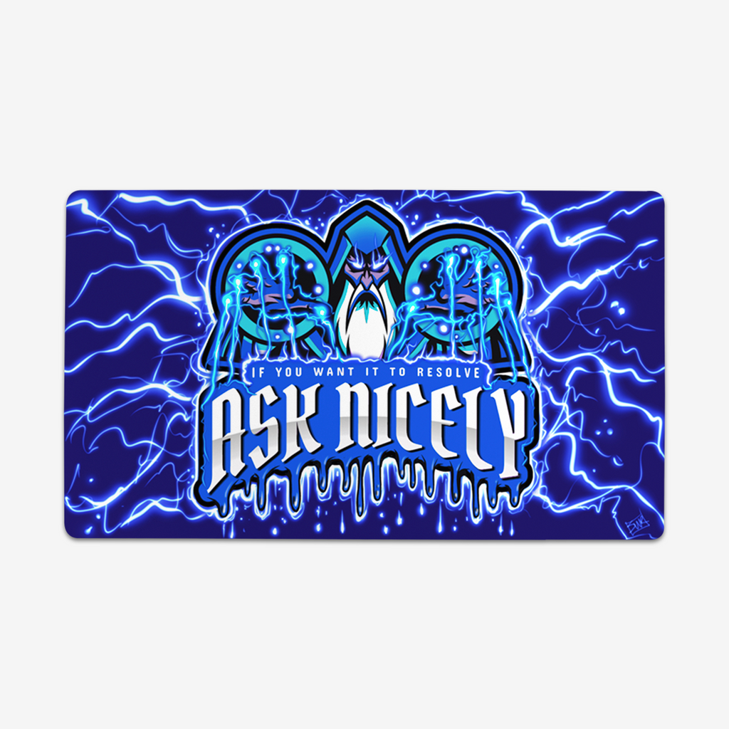 Ask Nicely Lightning Wizard Playmat - Why Try Designs - Mockup
