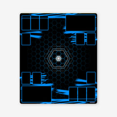 Neon Hexagon Battle Two Player Mat - Jason Skulley - Mockup - Blue