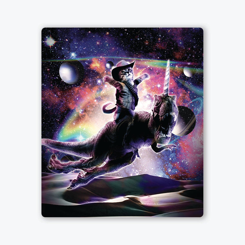 Galaxy Cat On Dinosaur Unicorn in Space Two Player Mat