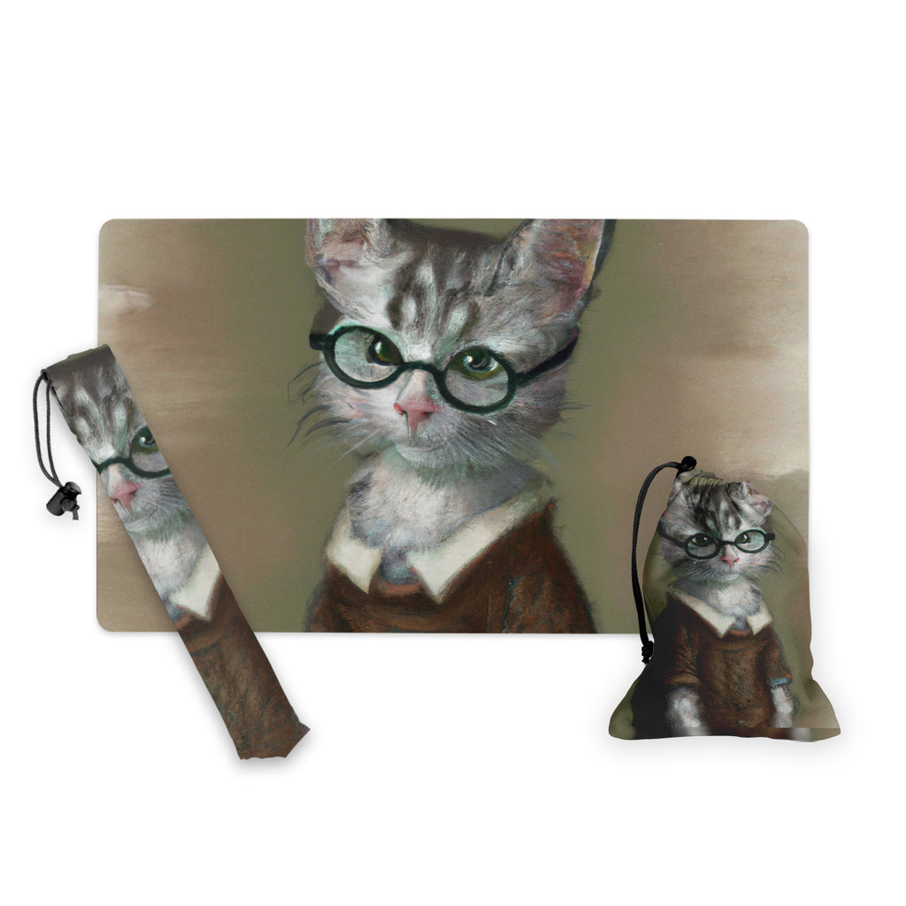 GIFT BUNDLE: Librarian Cat Playmat, Librarian Cat Playmat Bag and Librarian Cat Dice Bag