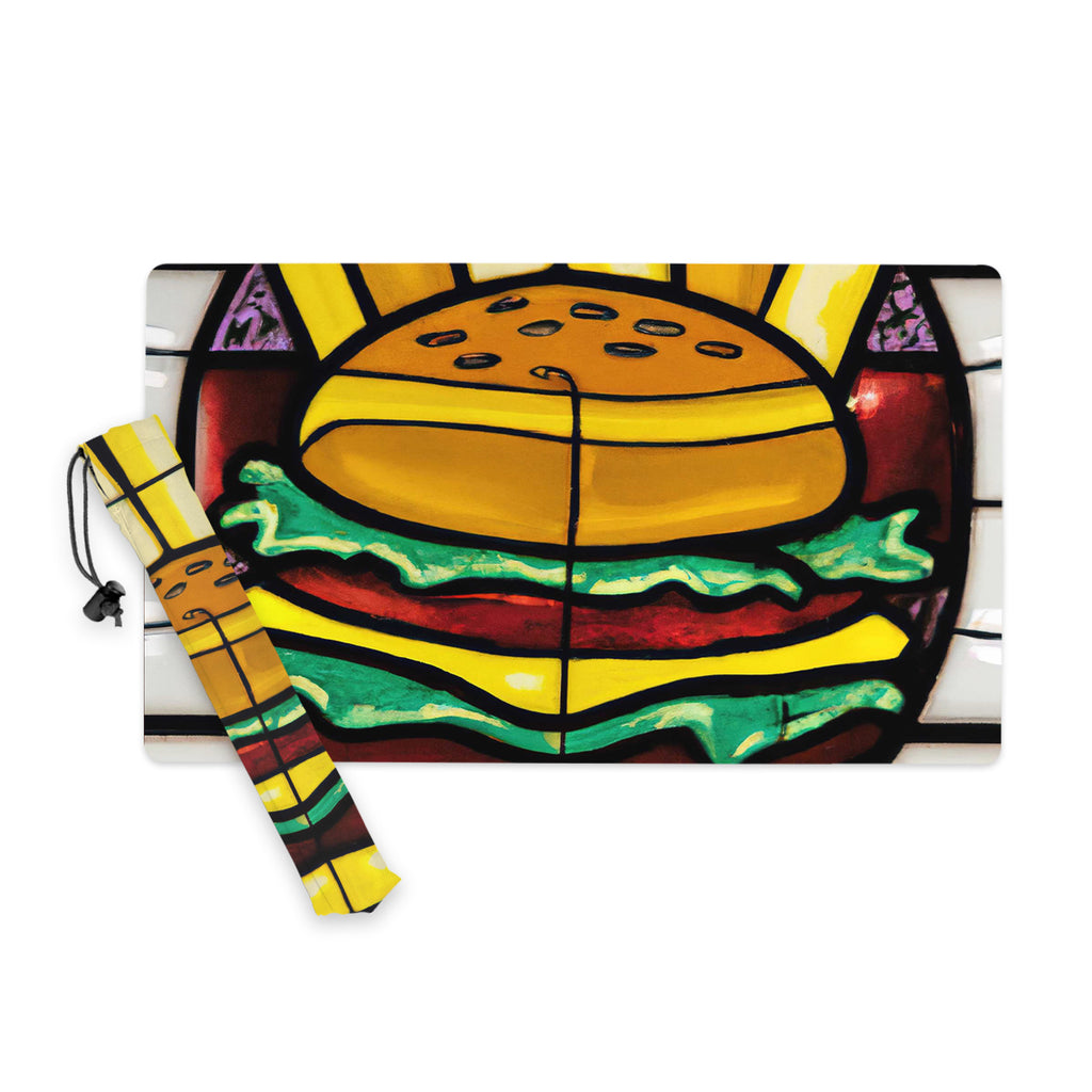 GIFT BUNDLE: Stained Glass Burger and Fries Playmat and Stained Glass Burger and Fries Playmat Bag