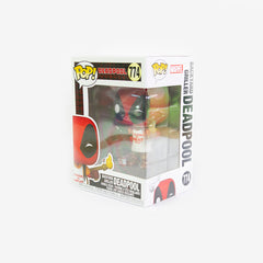 A side view of the box for the Backyard Griller Deadpool Funko Pop!