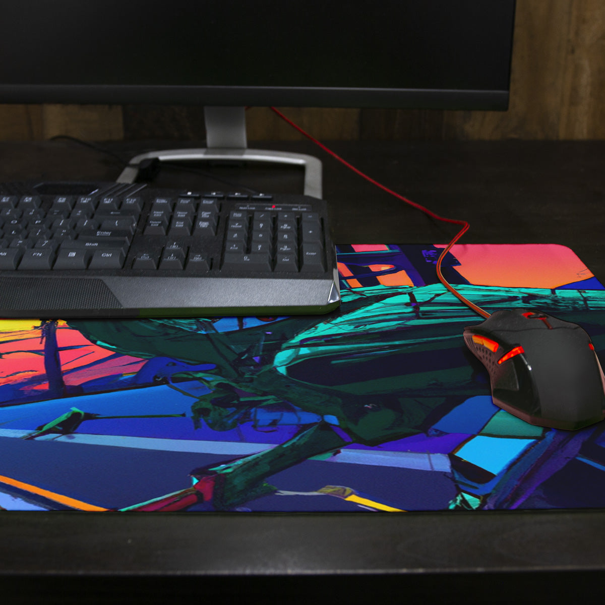 Vaporwave Robot Dinosaur Thin Desk Mat – Inked Gaming