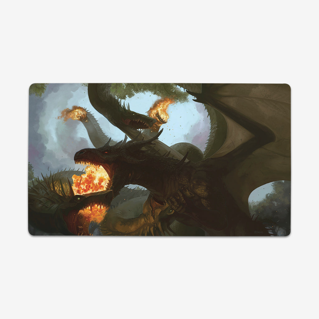 Dragon vs Hydra Thin Desk Mat - Francisco Mendez - Mockup
