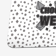 Close up of the black and white version of Choose Your Weapon by Inked Gaming.