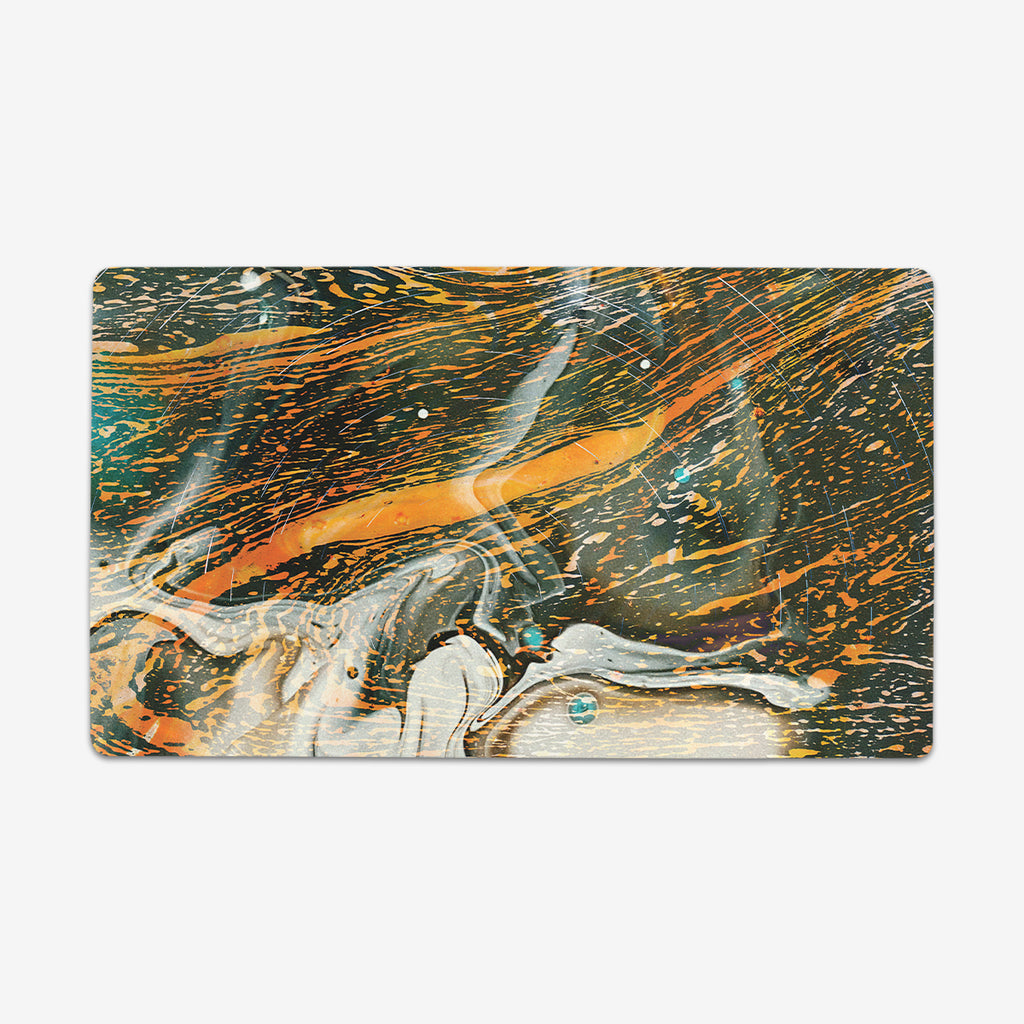 Marble Whirlpool by Inked Gaming. Abstract white, yellow, and grey swirls swirl around this playmat making it look like marble. 
