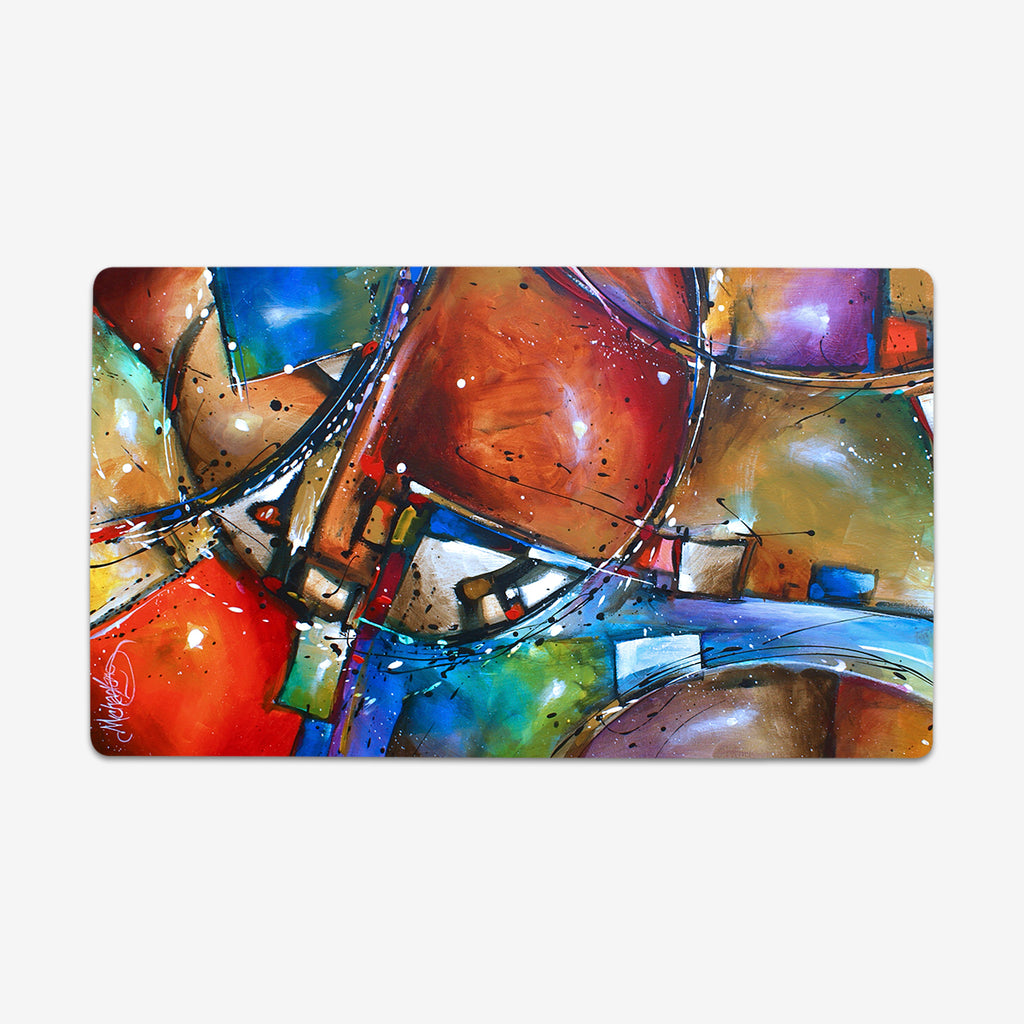 Playmat of Incognito by Michael Lang. Many colorful shapes make an abstract pattern on this playmat.