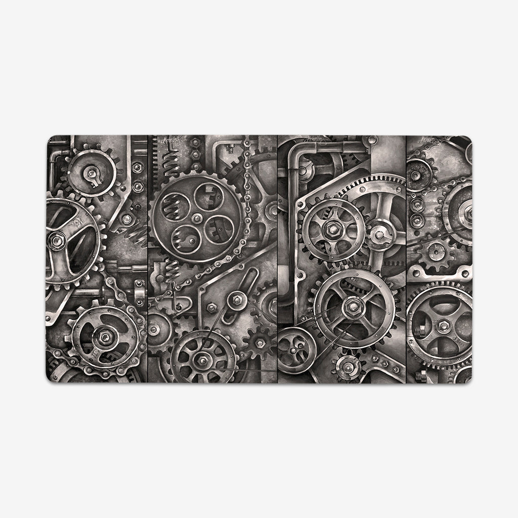 Trench Playmat by Michael Lang. Grey gear pattern.