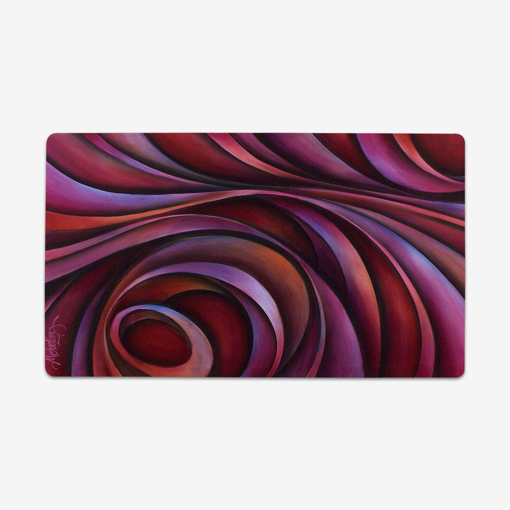 Wrapped by Michael Lang. Purple and red swirl pattern. 