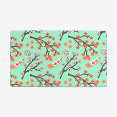 Pixel Sakura Thin Desk Mat - Rakkou Art - Mockup - Green