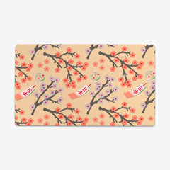 Pixel Sakura Thin Desk Mat - Rakkou Art - Mockup - Yellow