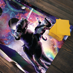 Galaxy Cat On Dinosaur Unicorn in Space Playmat