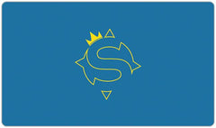 Sanctumonius Logo Playmat - Sanctumonius - Mockup - Blue and Yellow