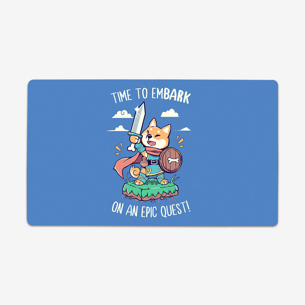 Time To EmBARK by TechraNova. A cute dog dresses as an adventurer holds a sword.